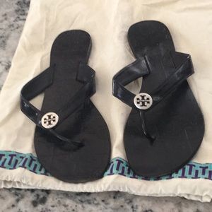 Tory Burch patent leather flip flops